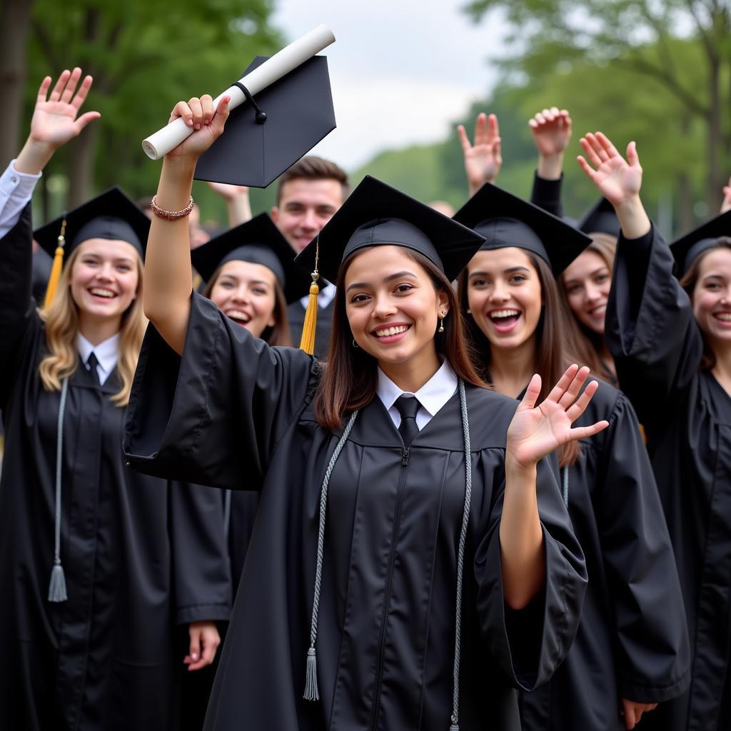 Graduates celebrating with diplomas