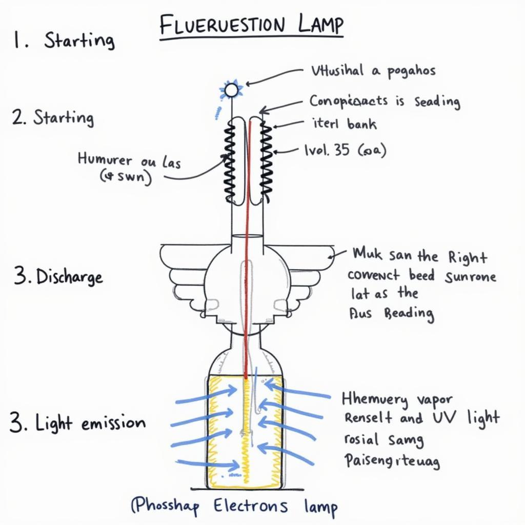 Diagram illustrating the working principle of a fluorescent lamp