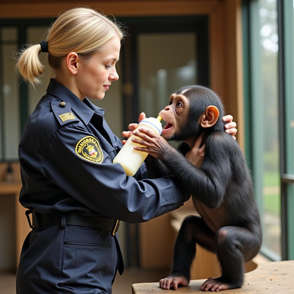 Zookeeper caring for an animal