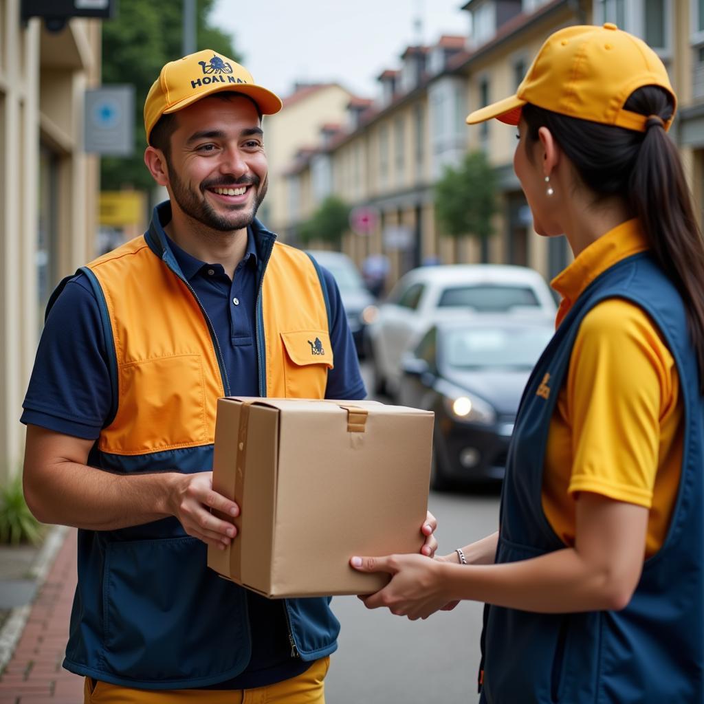 Tài xế Hoa Mai đang giao hàng cho khách