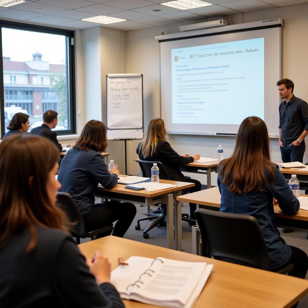 Students at a university are studying for the IELTS exam