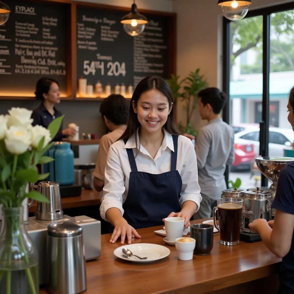 Sinh viên làm thêm tại quán cà phê