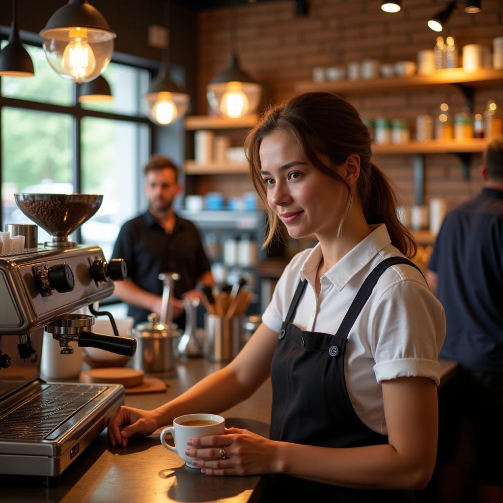 Sinh viên làm thêm tại quán cà phê