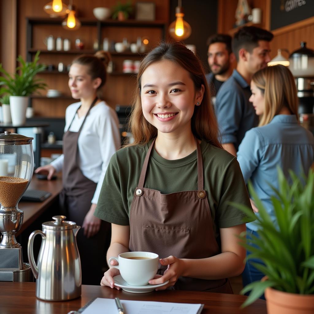 Sinh viên làm thêm tại quán cafe