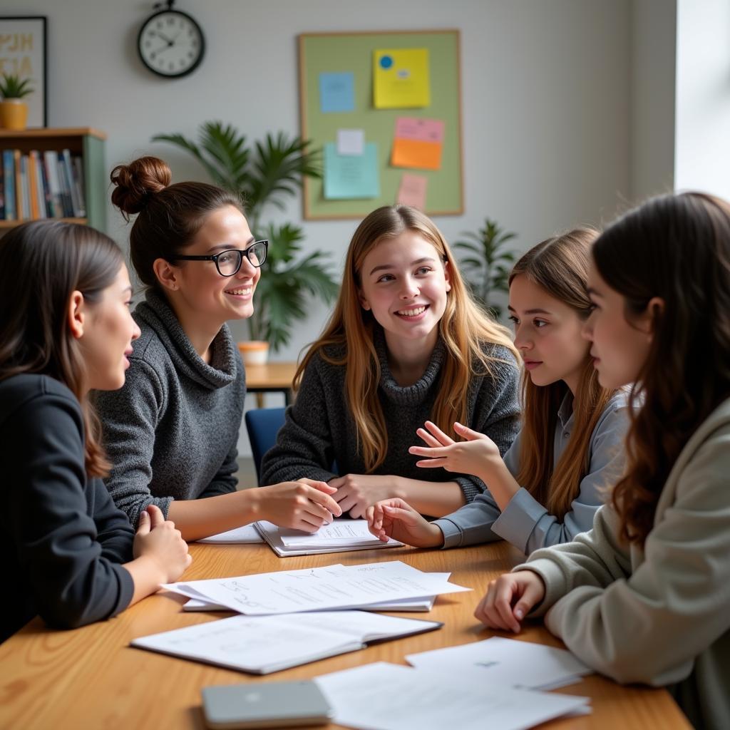 Students discussing in a group