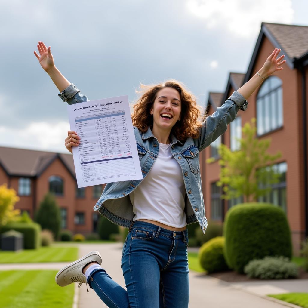 A successful IELTS test taker celebrating their achievement