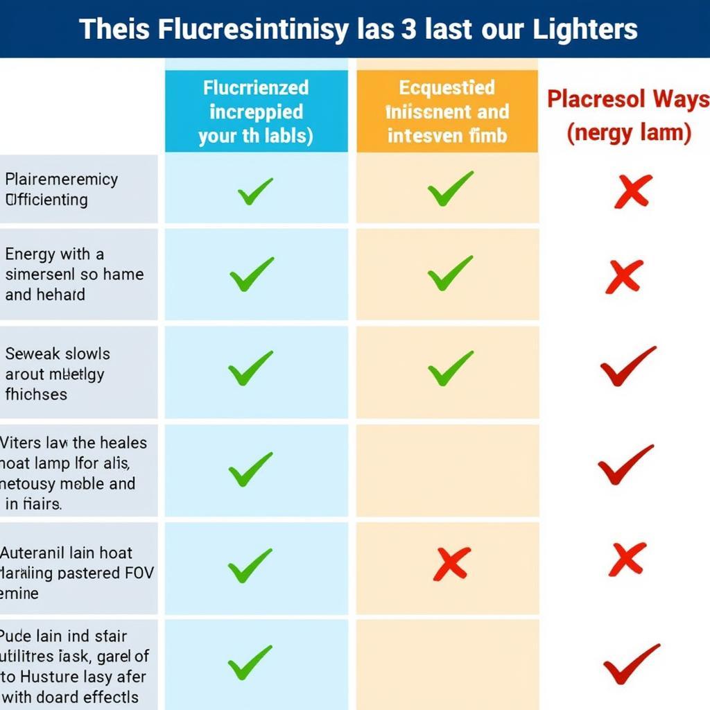 Chart comparing the advantages and disadvantages of fluorescent lamps