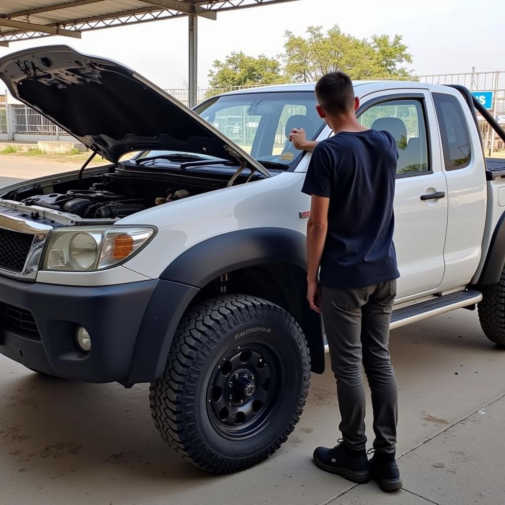 Kiểm tra xe bán tải cũ Hilux tại Gia Lai